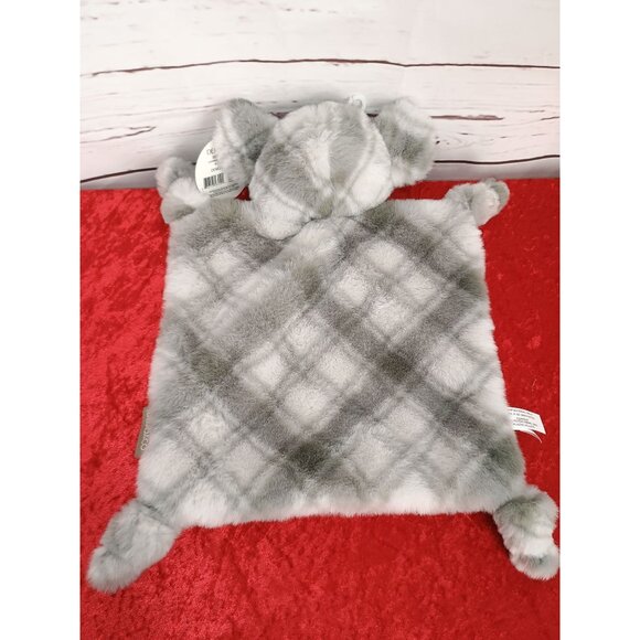 Demdaco Koala Kisses Rattle Blankie 9" X 9" Soft Plush Baby Toy Gray White Plaid - Picture 2 of 8